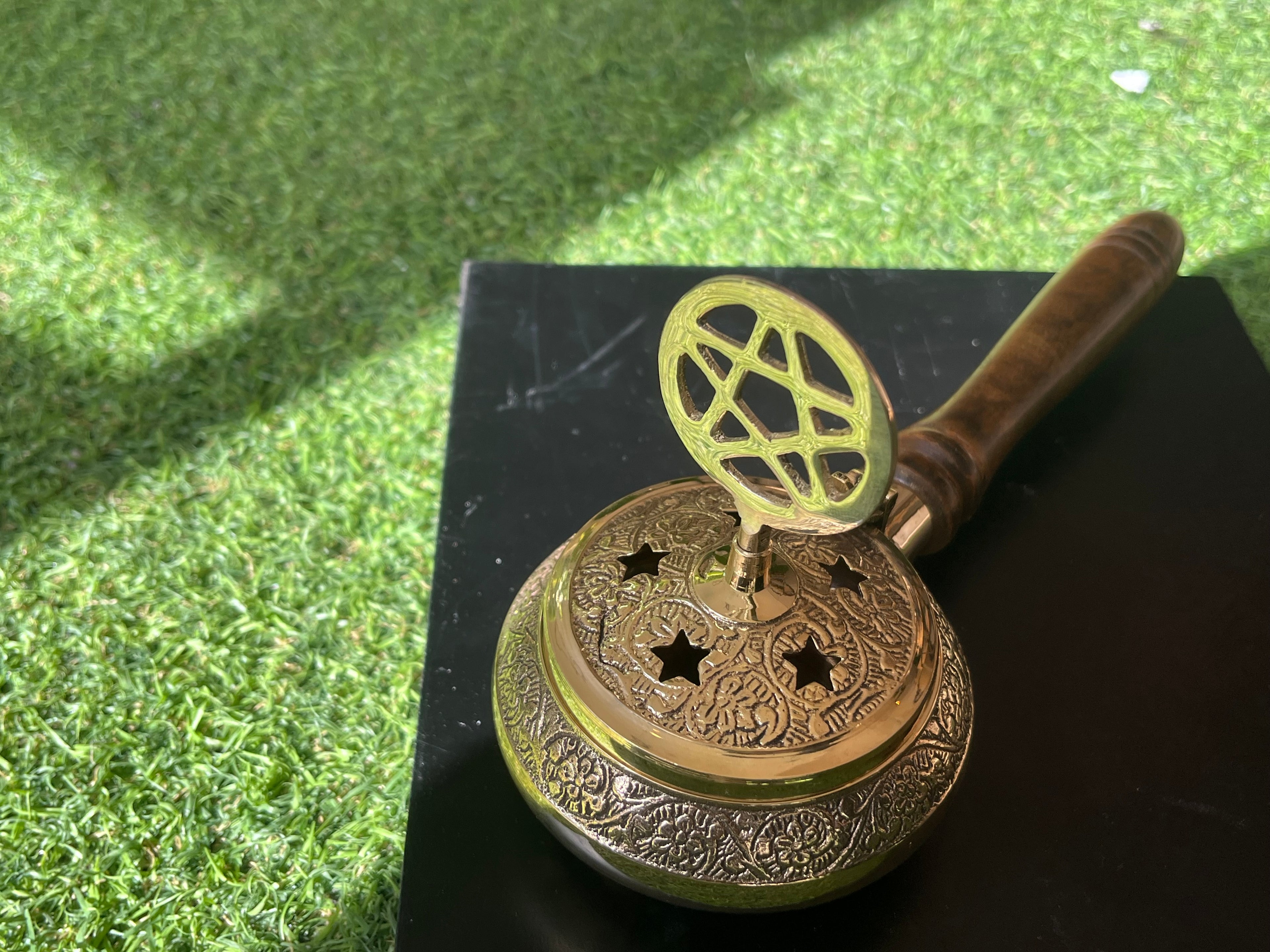 Räuchergefäß mit Holzgriff - Pentagramm