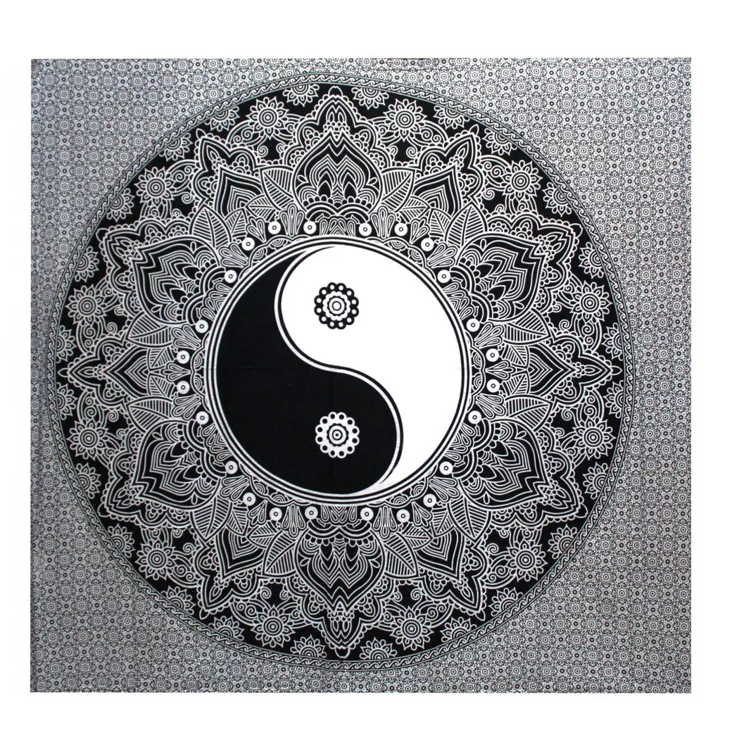 07 - Tagesdecke Doppelbett Baumwolle schwarz und weiß oder Wandteppich - Yin und Yang